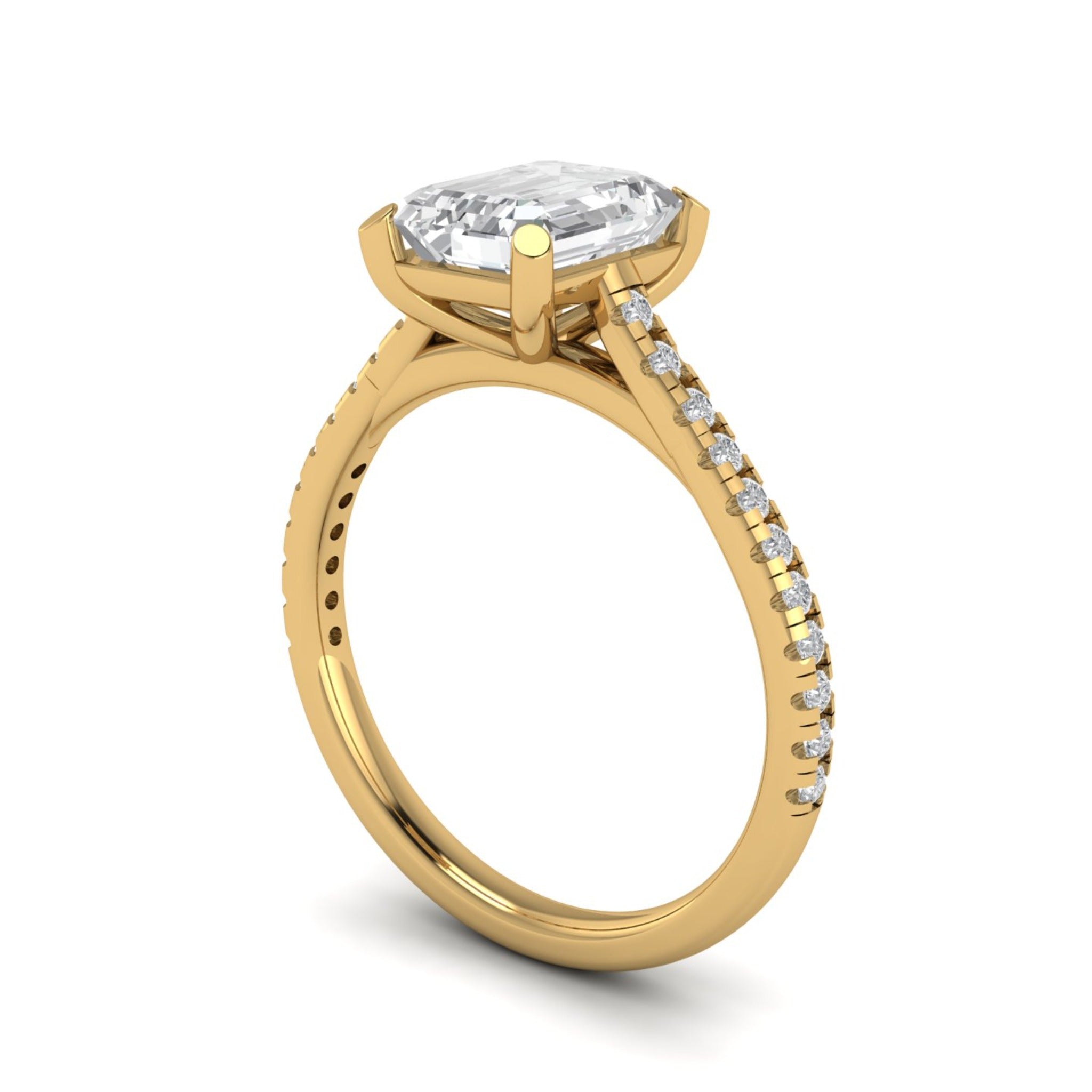 Anillo de compromiso solitario corte esmeralda pave