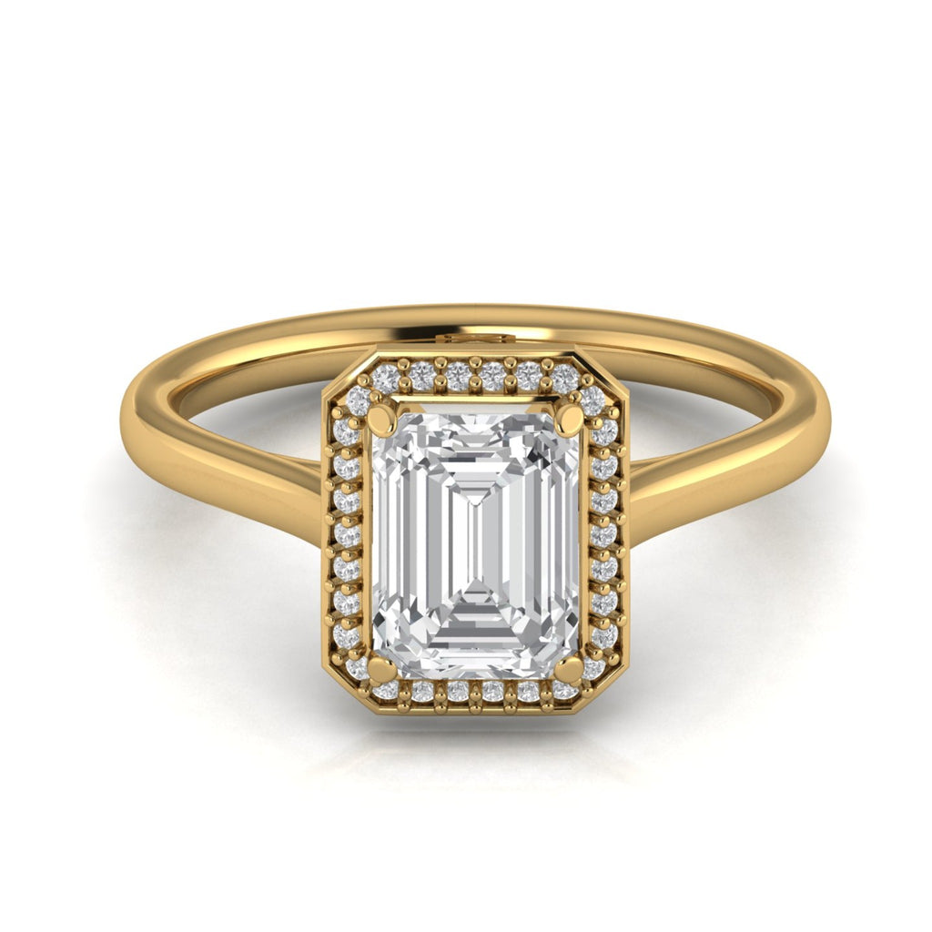 Anillo de compromiso halo corte esmeralda