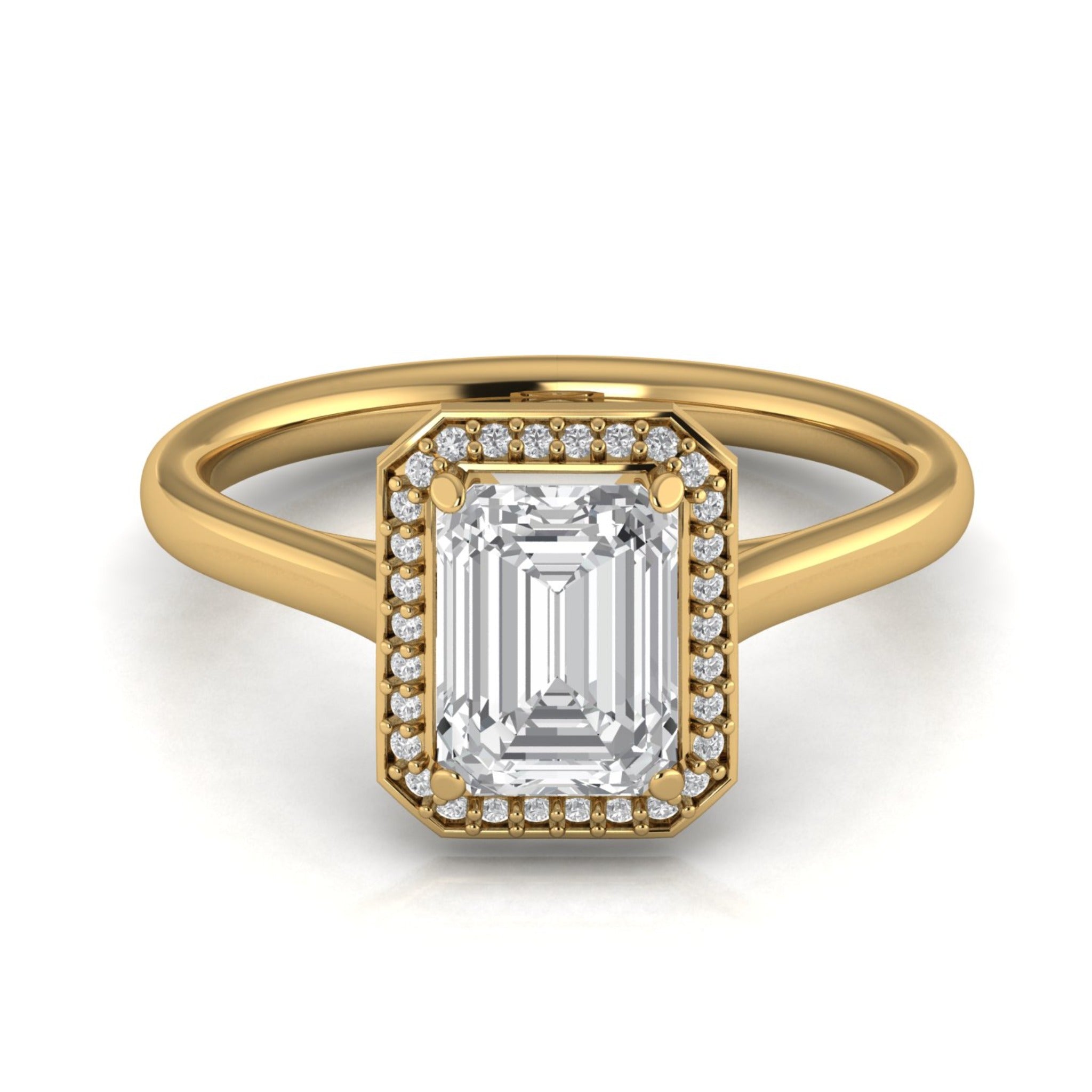 Anillo de compromiso Halo corte esmeralda