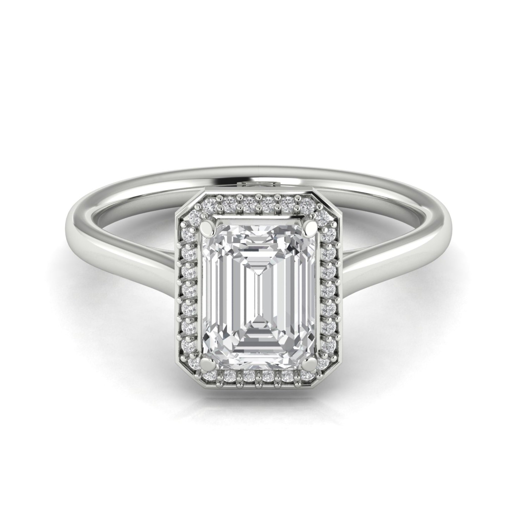 Anillo de compromiso halo corte esmeralda