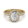 Anillo de compromiso halo, forma oval, en oro amarillo, Joyería Bruzzone