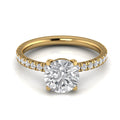 Anillo de compromiso solitario y halo, en oro amarillo, Joyería Bruzzone