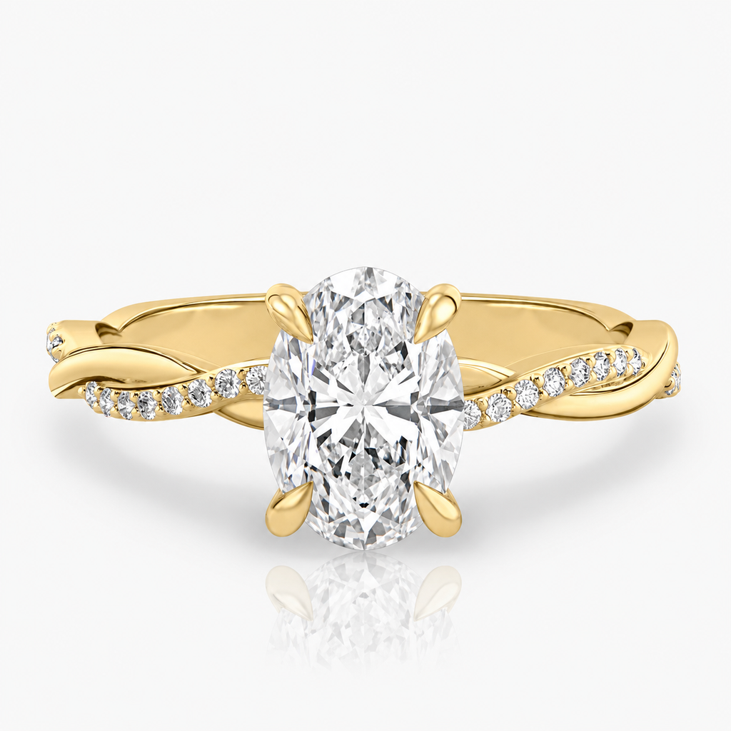 Anillo de compromiso solitario oval pave infinito oro amarillo