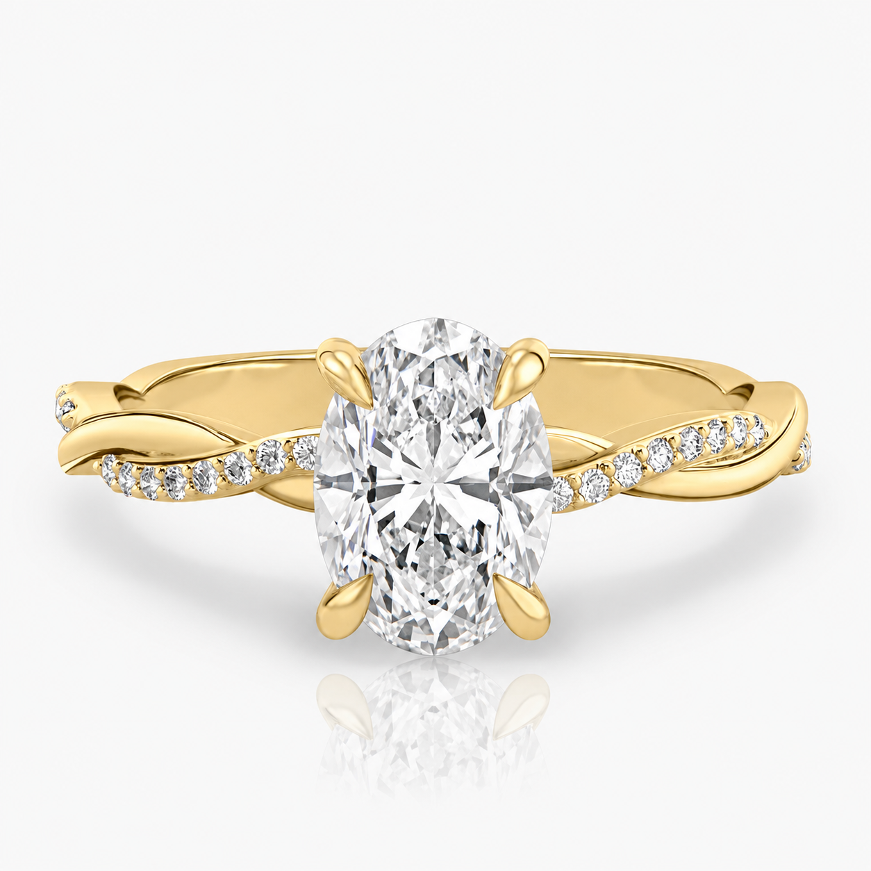 Anillo de compromiso solitario oval pave infinito oro amarillo