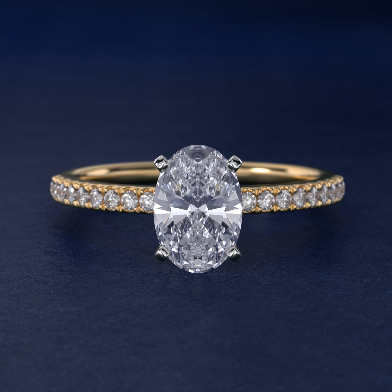 Anillo de compromiso solitario oval halo escondido