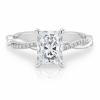 Anillo de compromiso solitario esmeralda pave infinito oro blanco