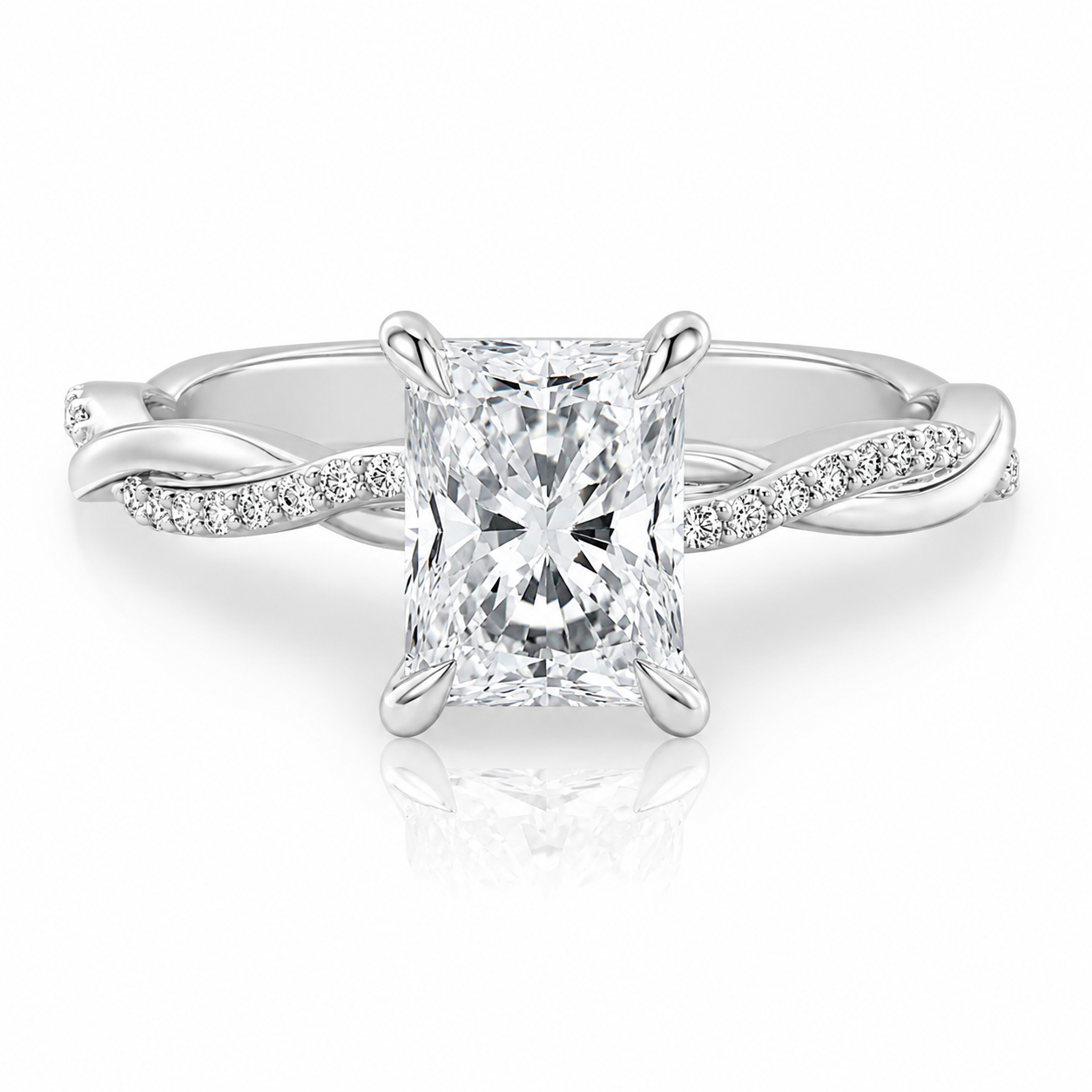 Anillo de compromiso solitario esmeralda pave infinito oro blanco