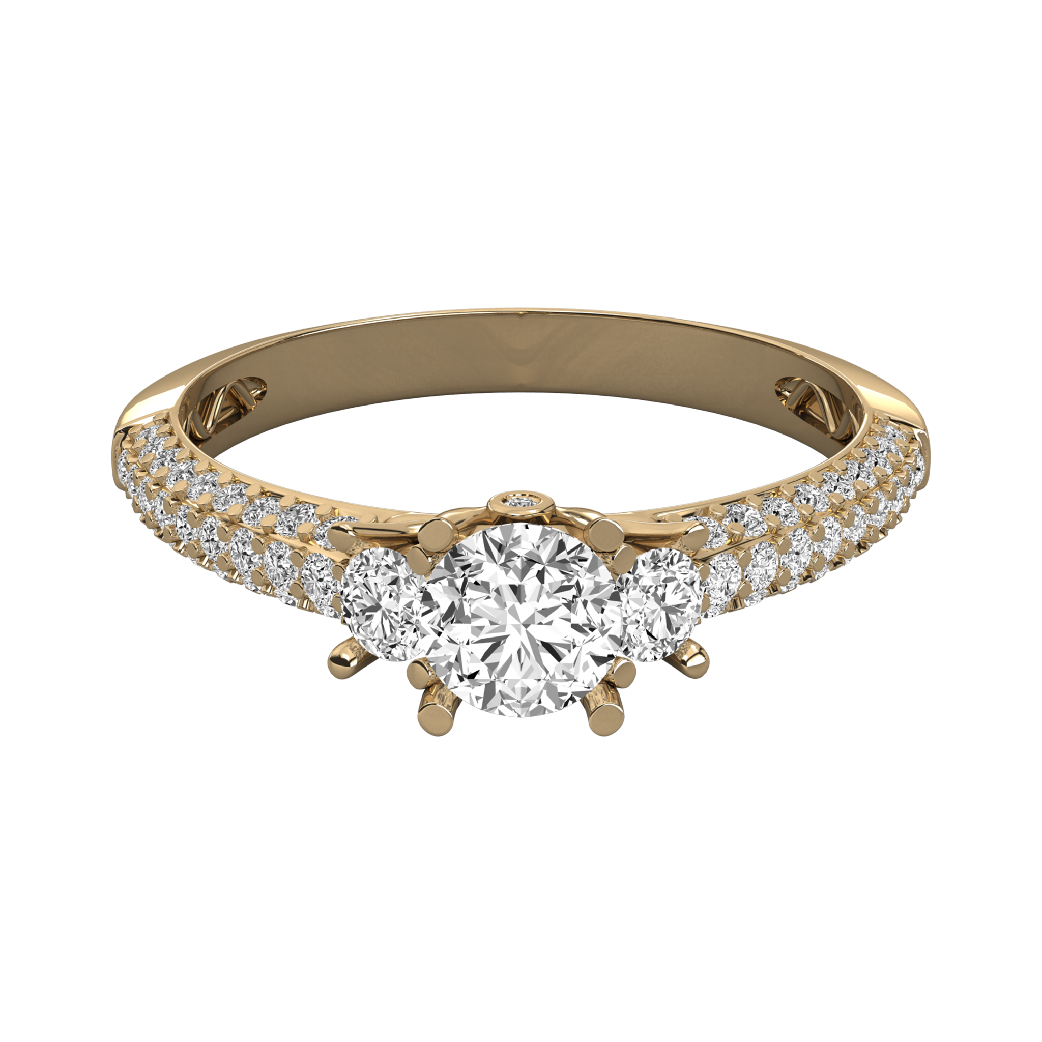 Anillo de compromiso trilogía doble pavé Oro