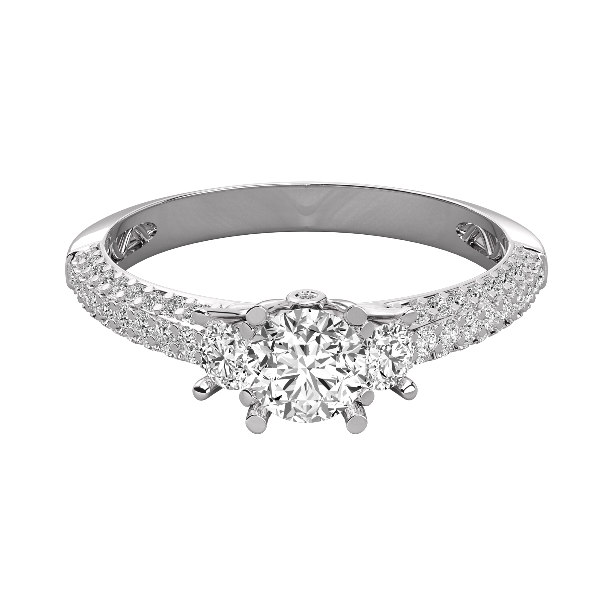 Anillo de compromiso trilogía doble pavé Oro