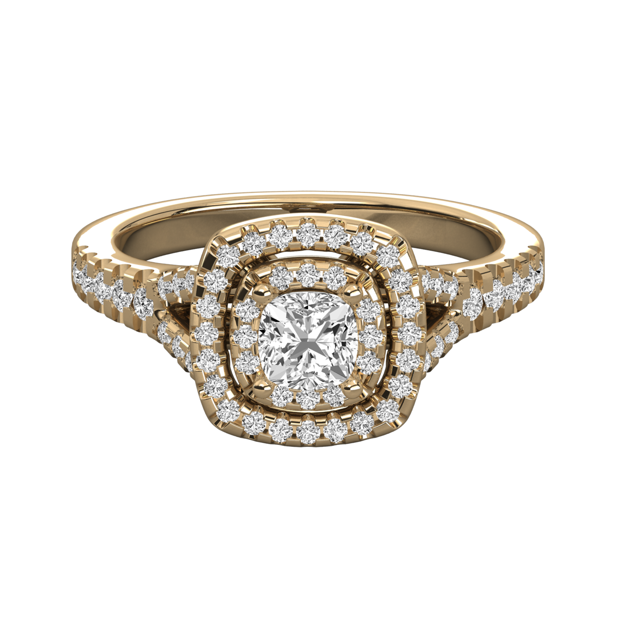 Anillo de compromiso halo doble oro