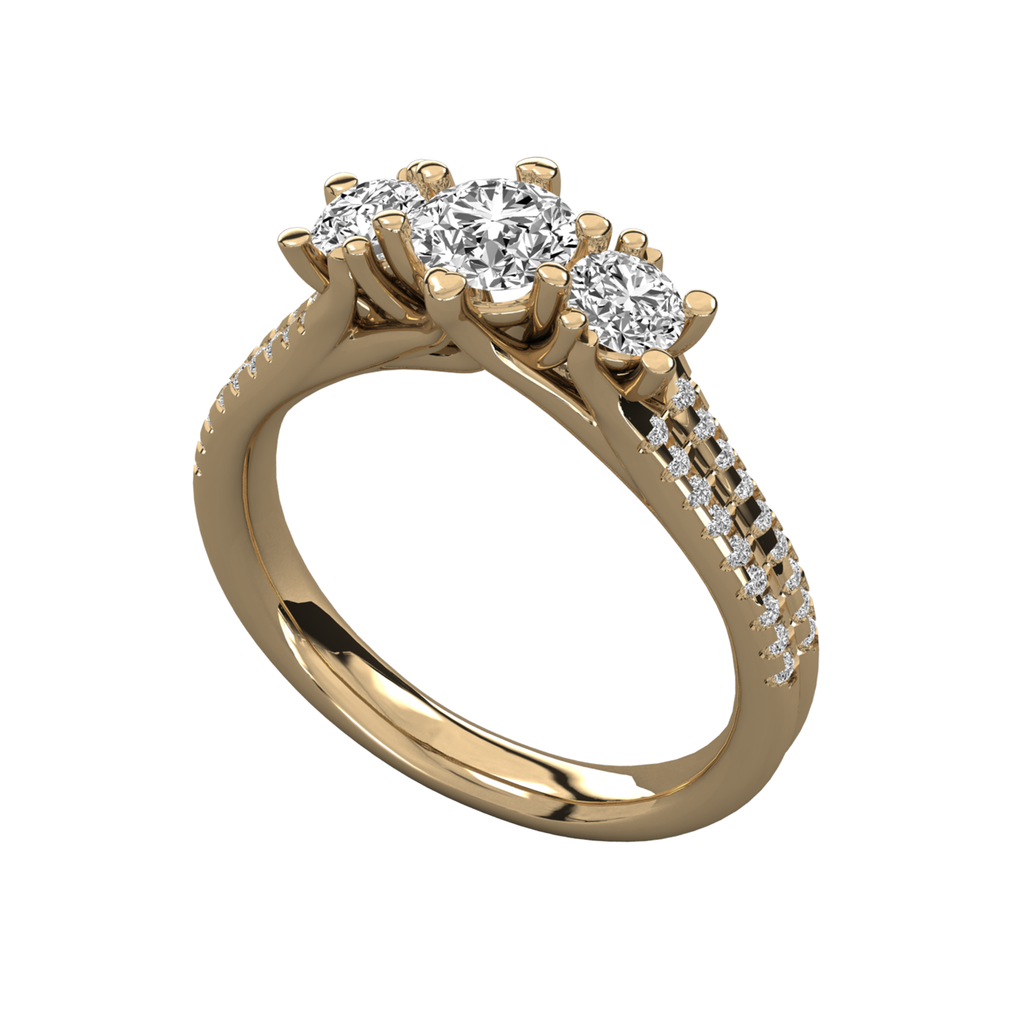 Anillo de compromiso tres piedras pavé