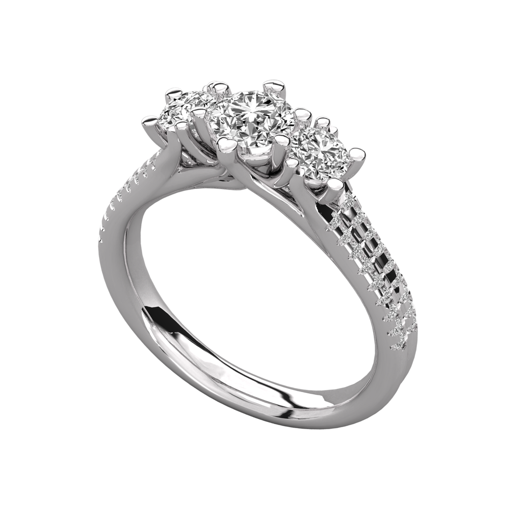 Anillo de compromiso tres piedras pavé