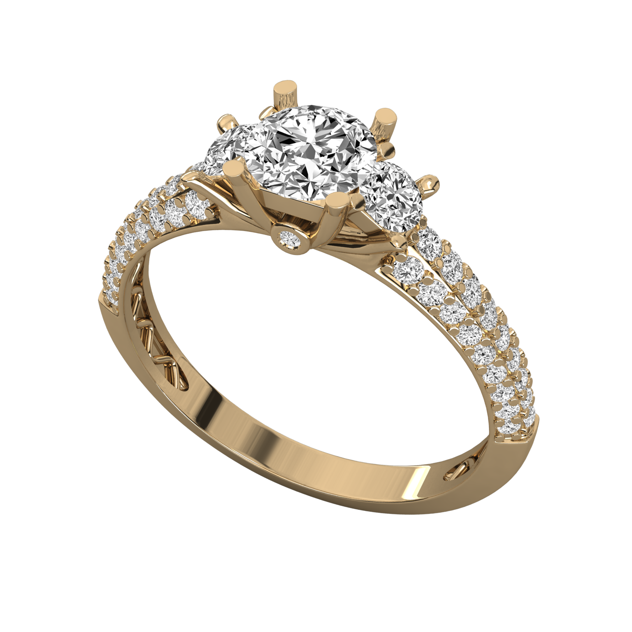 Anillo de compromiso trilogía doble pavé Oro