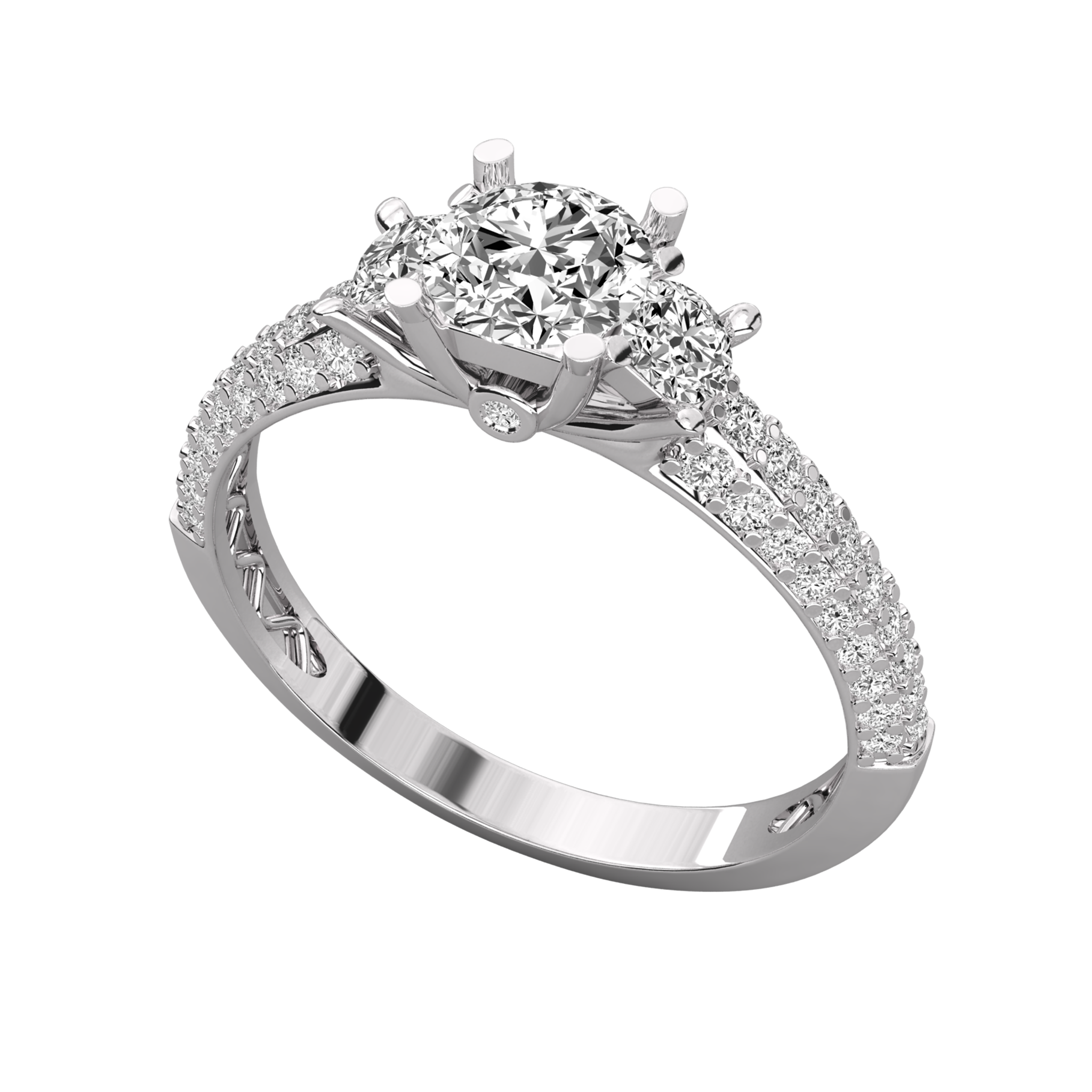 Anillo de compromiso trilogía doble pavé Oro