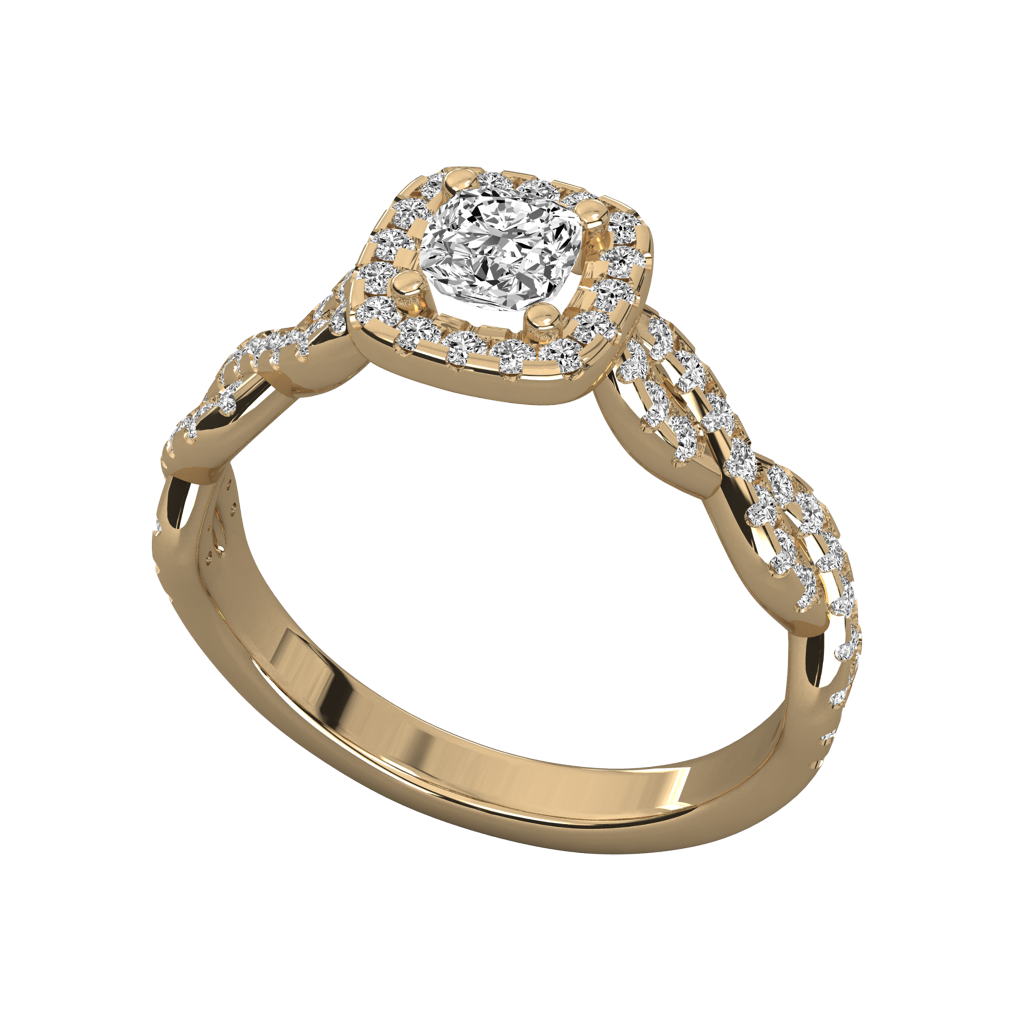 Anillo de compromiso halo doble trenzado oro