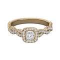 Anillo de compromiso halo, en oro amarillo, Joyería Bruzzone