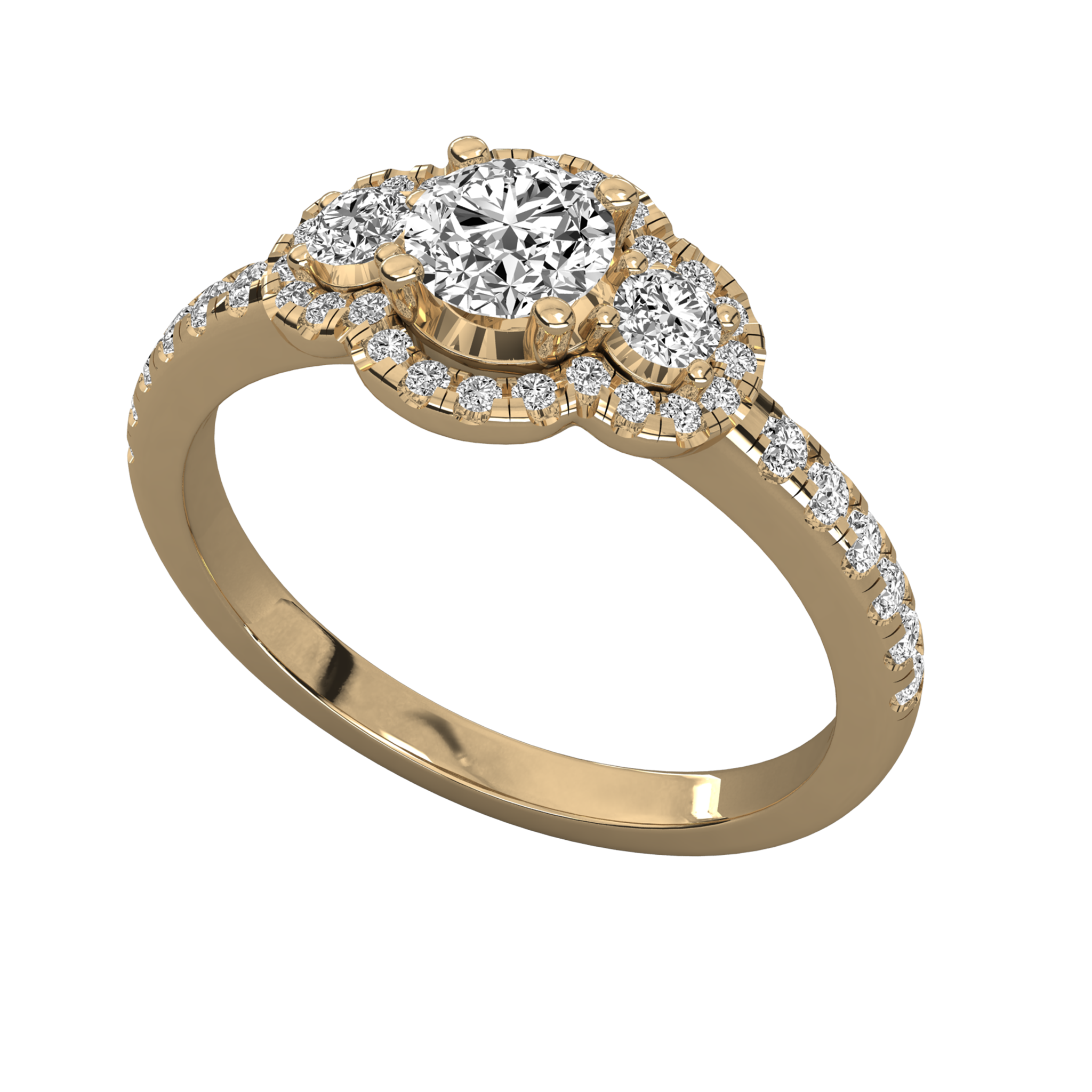 Anillo de compromiso halo triple Oro