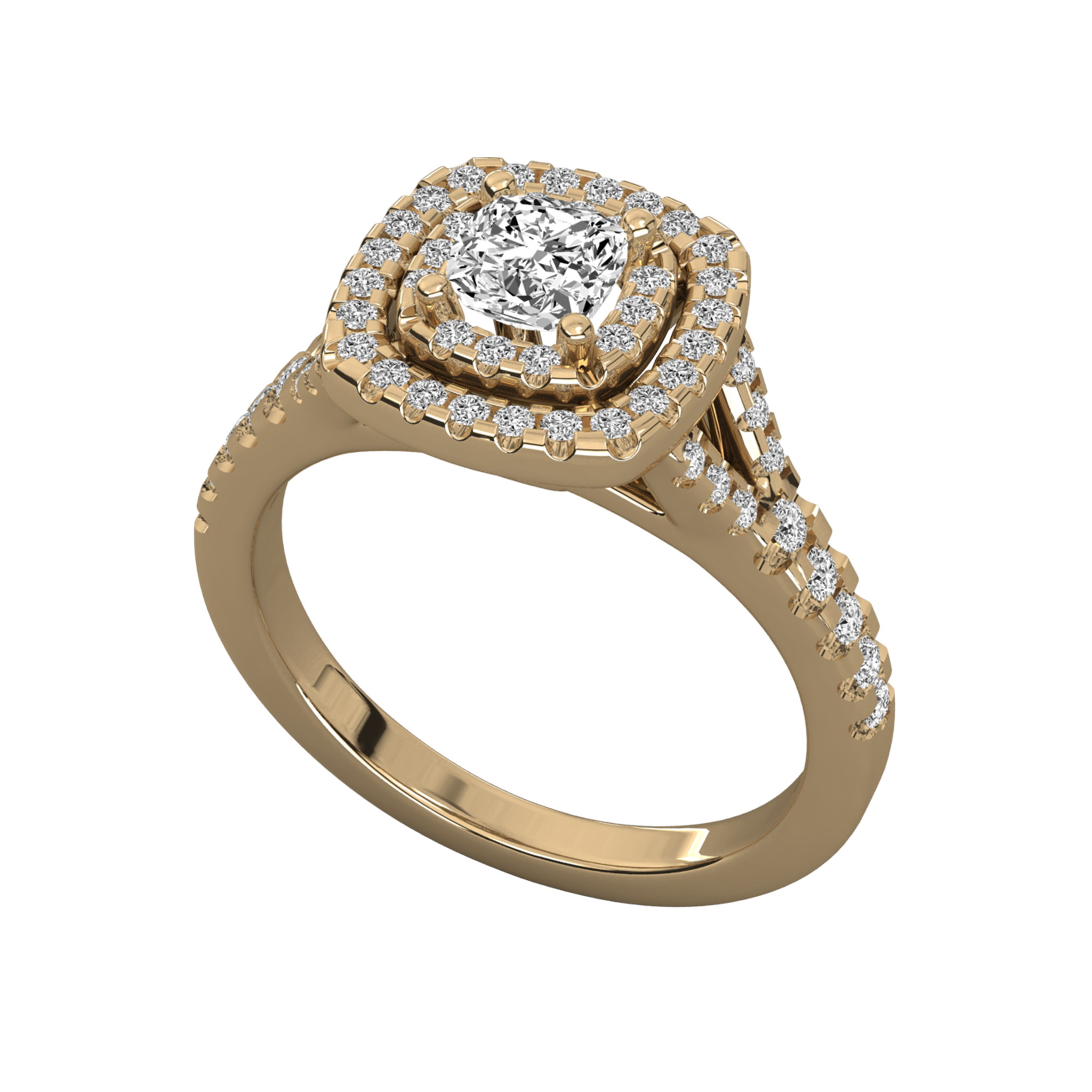 Anillo de compromiso halo doble oro