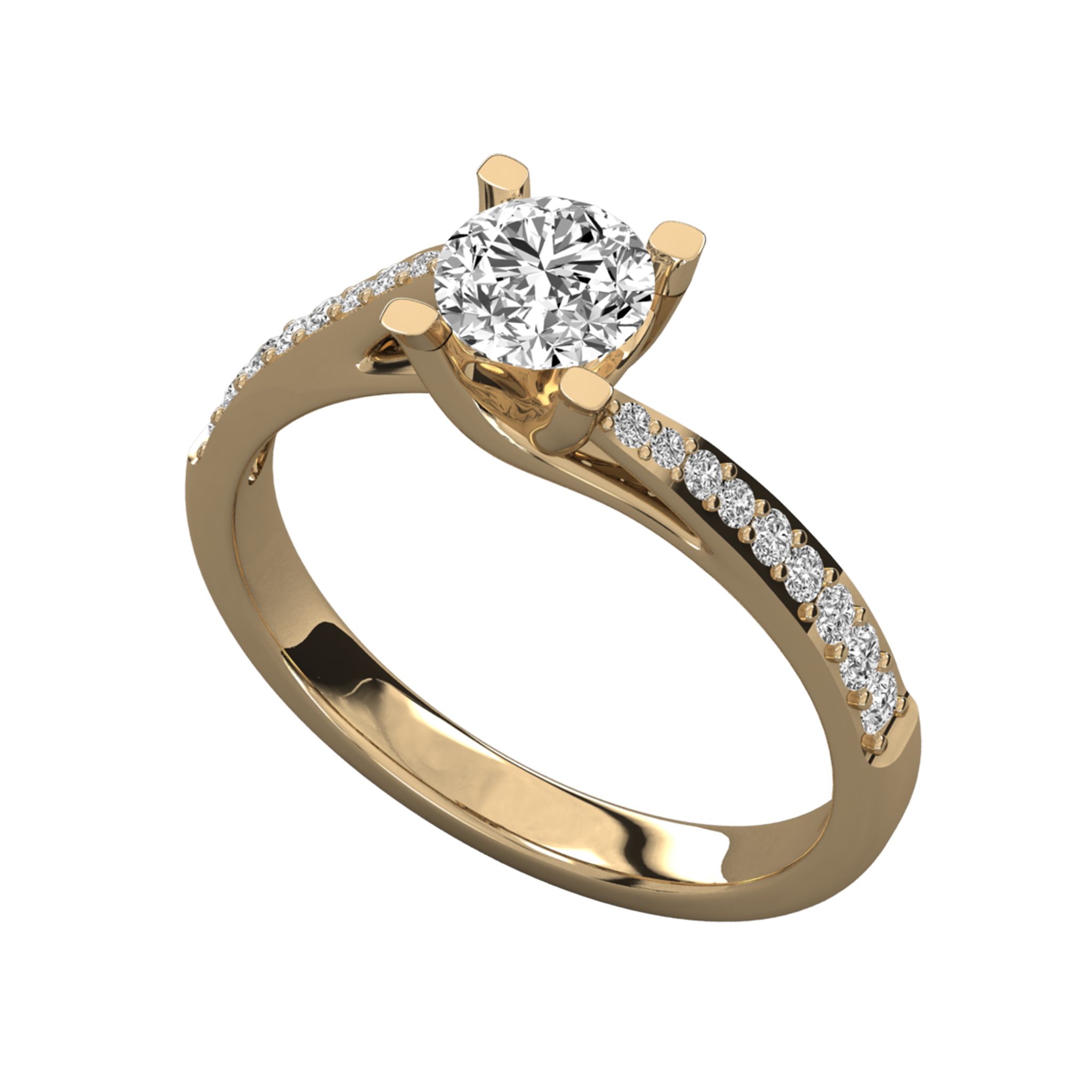 Anillo de compromiso solitario pavé asimétrico Oro