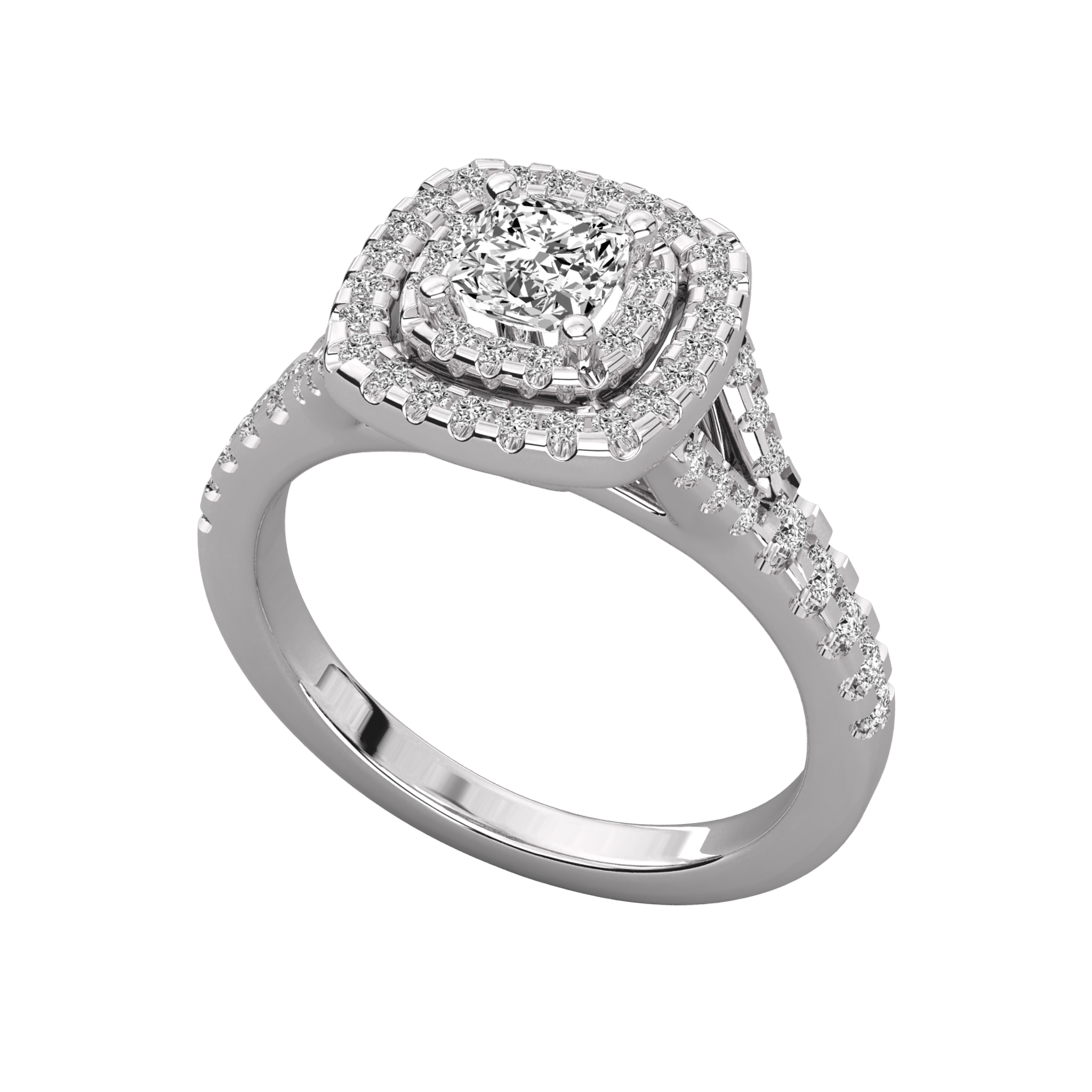 Anillo de compromiso halo doble Oro blanco