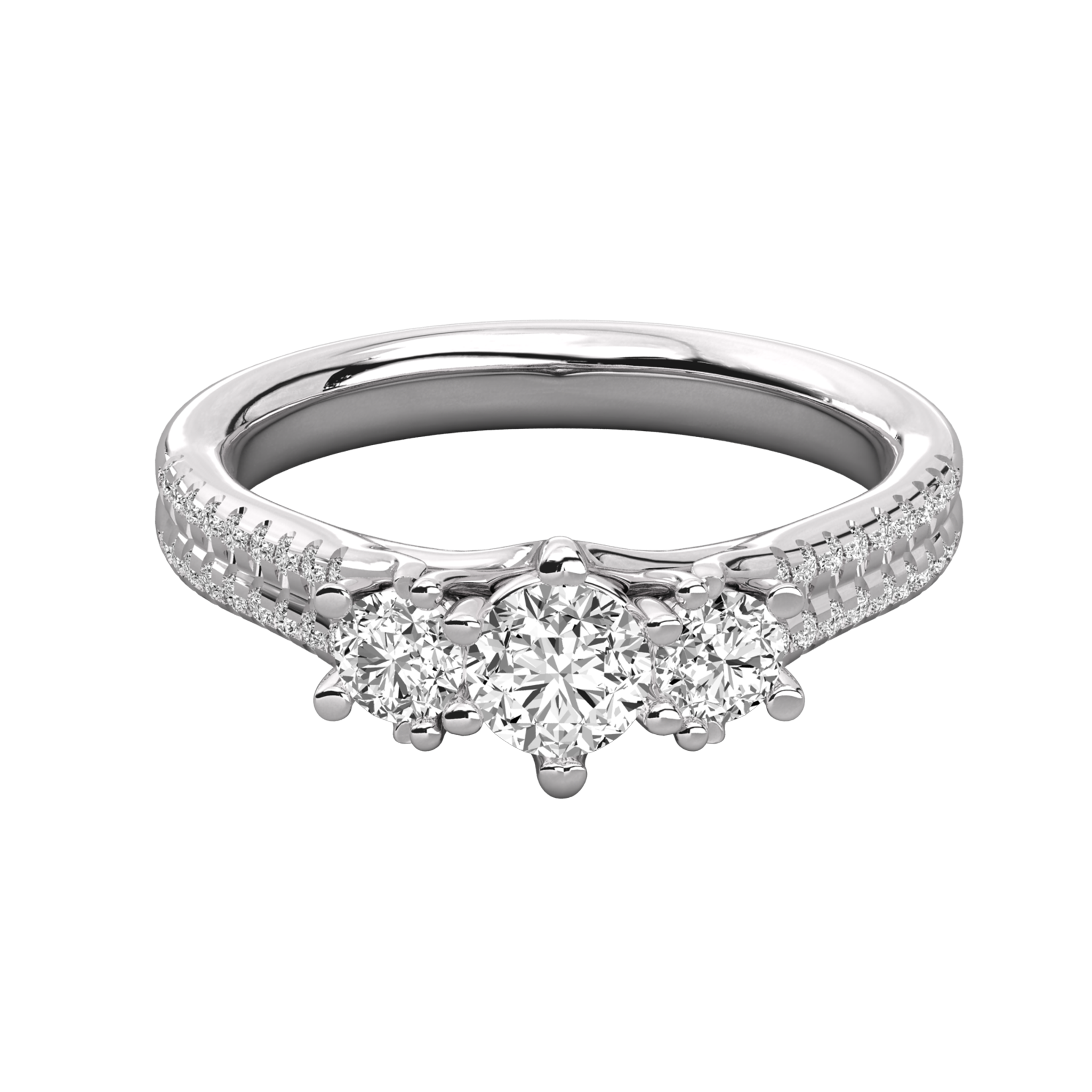 Anillo de compromiso tres piedras pavé