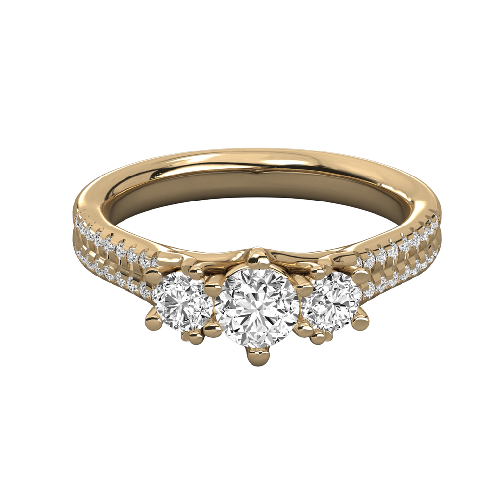 Anillo de compromiso tres piedras pavé