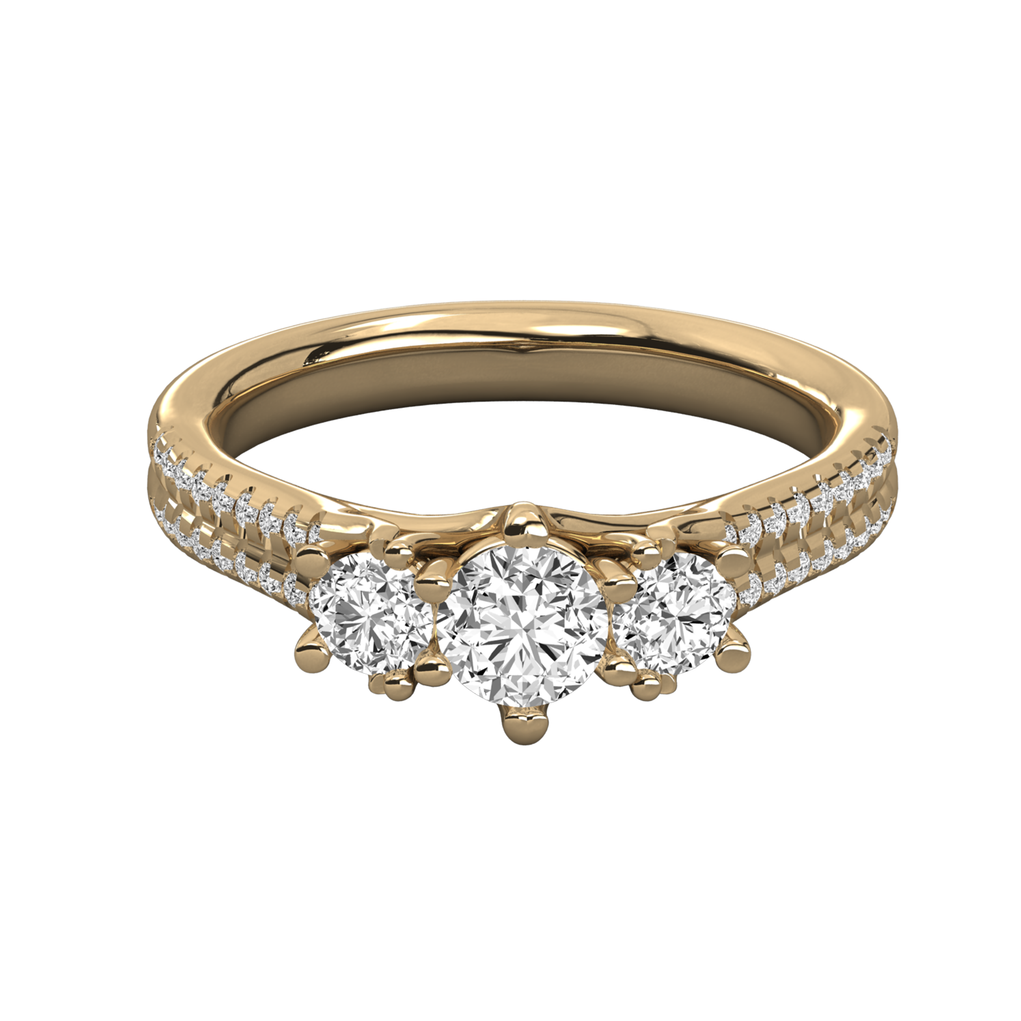 Anillo de compromiso tres piedras pavé