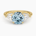 Anillo de compromiso tres piedras, forma redondo, con aguamarina, Joyería Bruzzone