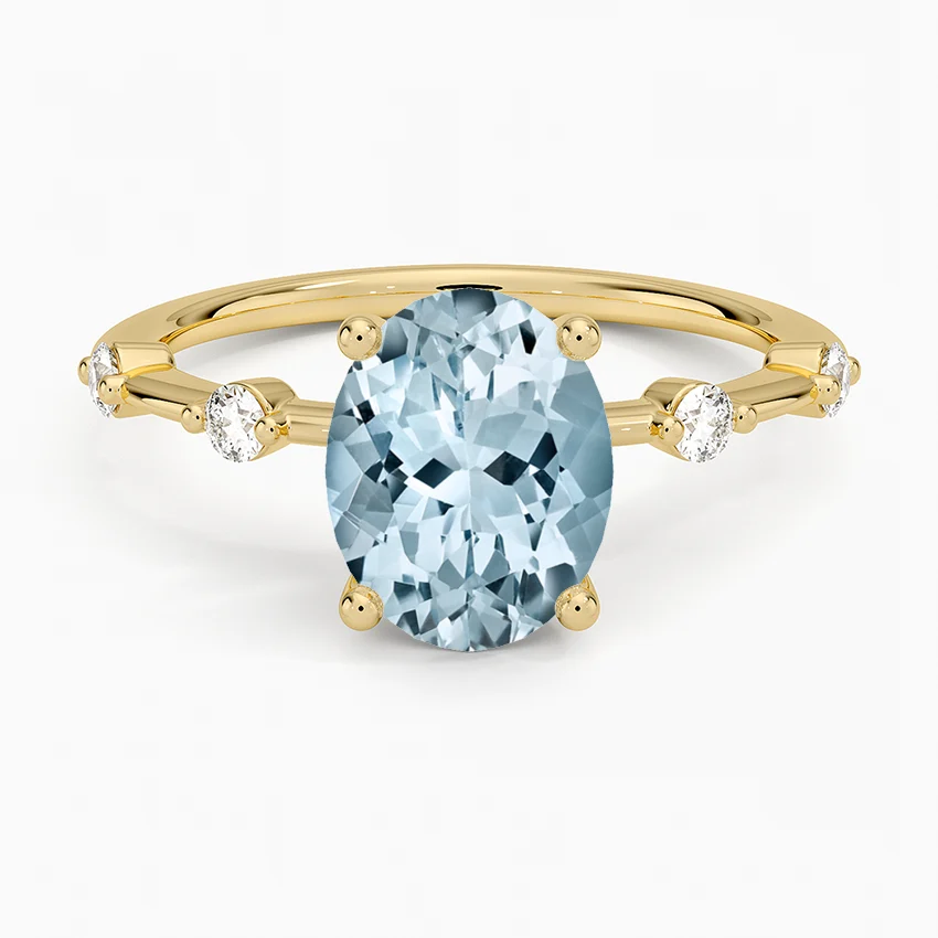 Anillo de compromiso aguamarina ovalada piedras