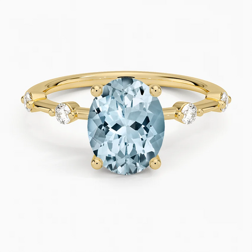 Anillo de compromiso, forma oval, con aguamarina, Joyería Bruzzone