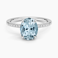 Anillo de compromiso pavé, forma oval, con aguamarina, en oro blanco, Joyería Bruzzone