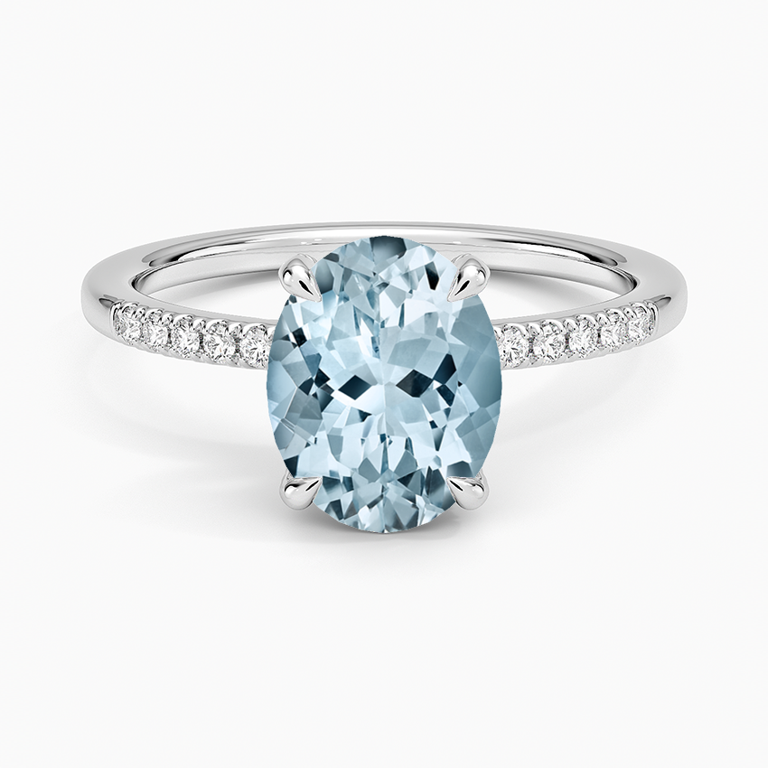 Anillo de compromiso aguamarina ovalada pave