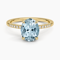 Anillo de compromiso pavé, forma oval, con aguamarina, en oro amarillo, Joyería Bruzzone