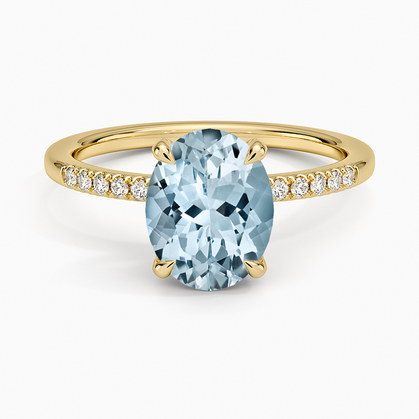 Anillo de compromiso aguamarina ovalada pave