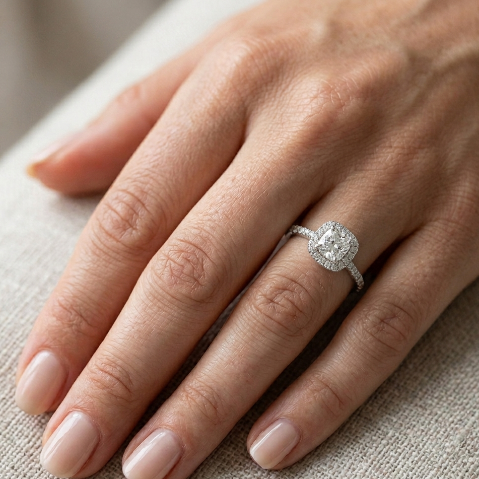 Anillo de compromiso halo redondo pave