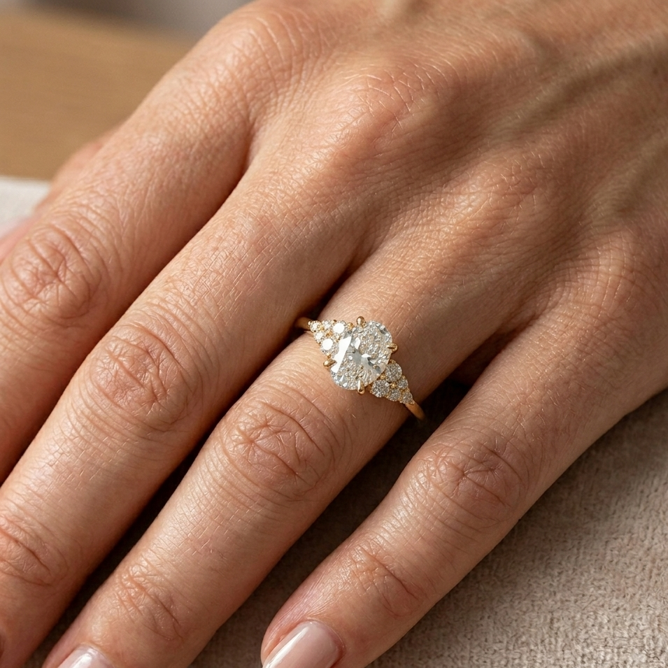 Anillo de compromiso oval naturaleza