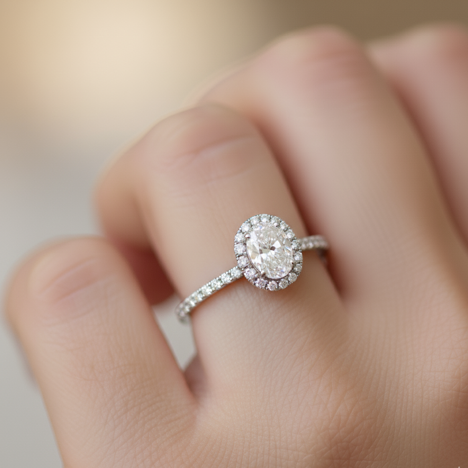 Anillo de compromiso halo oval