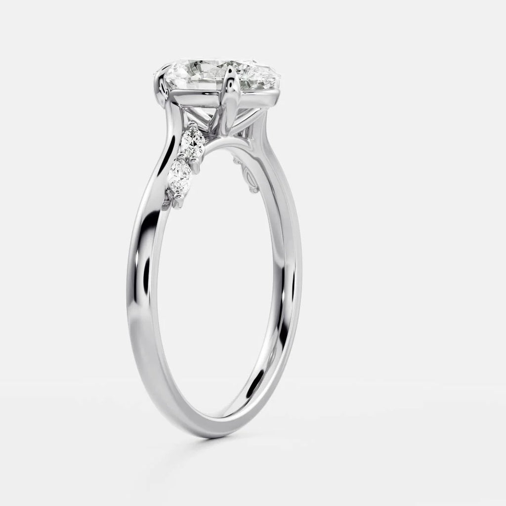 Anillo de compromiso oval curvo oro blanco