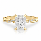 Anillo de compromiso solitario esmeralda pave infinito Oro amarillo