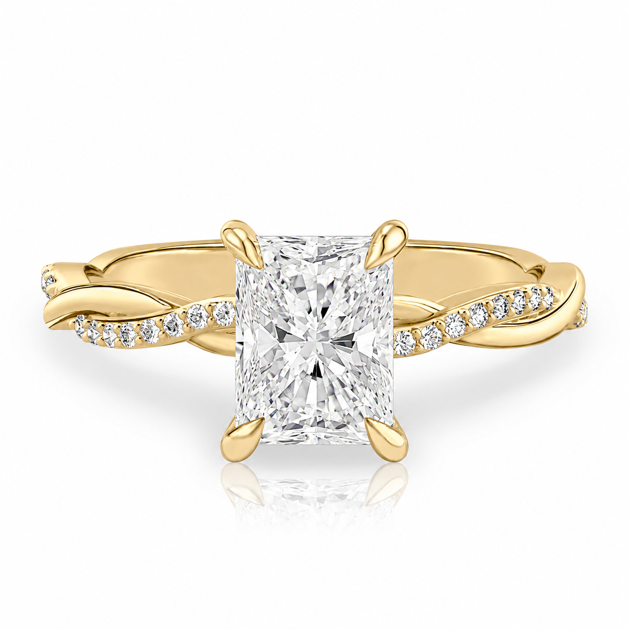 Anillo de compromiso solitario esmeralda pave infinito Oro amarillo