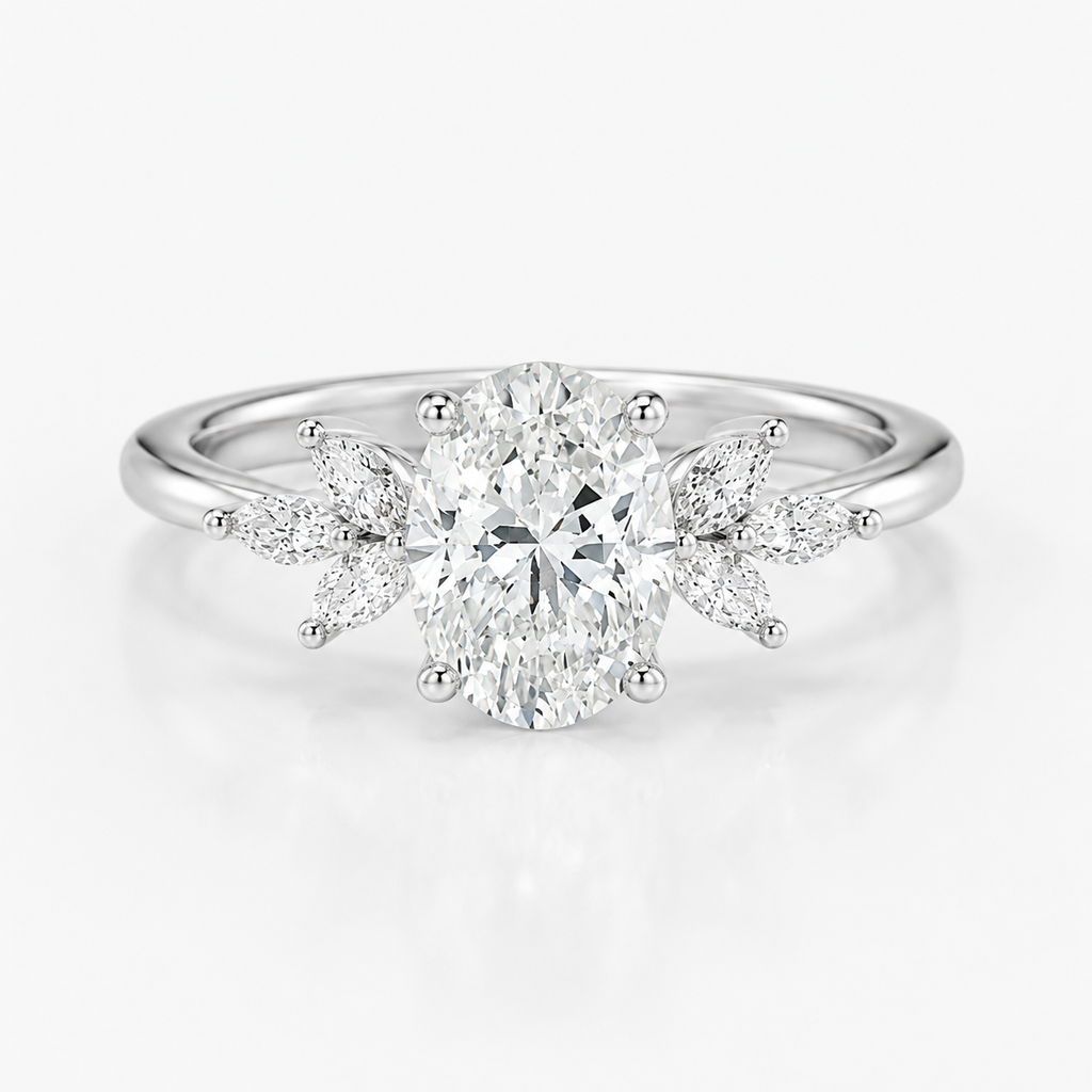Anillo de compromiso naturaleza Oval Olive Oro blanco