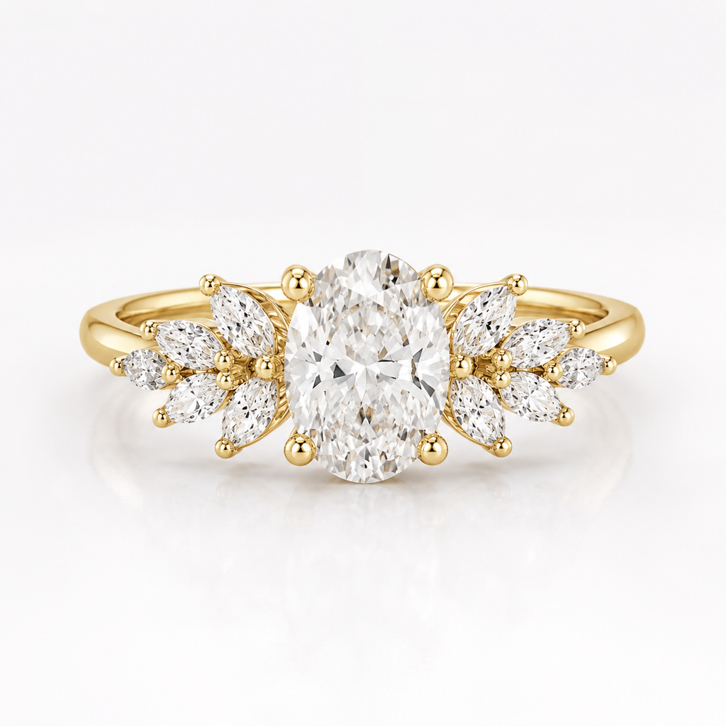 Anillo de compromiso naturaleza Oval Luna Oro amarillo
