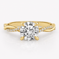 Anillo de compromiso solitario y pavé, en oro amarillo, Joyería Bruzzone
