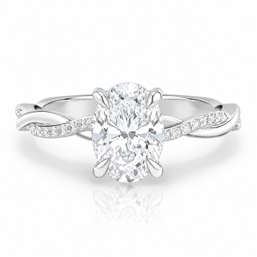 Anillo de compromiso solitario Oval pave infinito oro blanco
