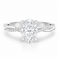 Anillo de compromiso solitario y pavé, forma oval, en oro blanco, Joyería Bruzzone