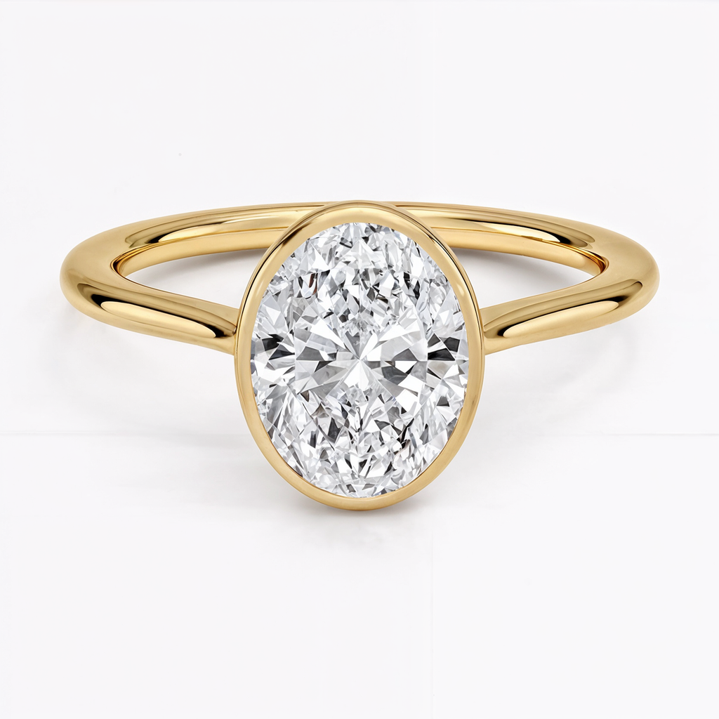 Anillo de compromiso solitario oval bezel
