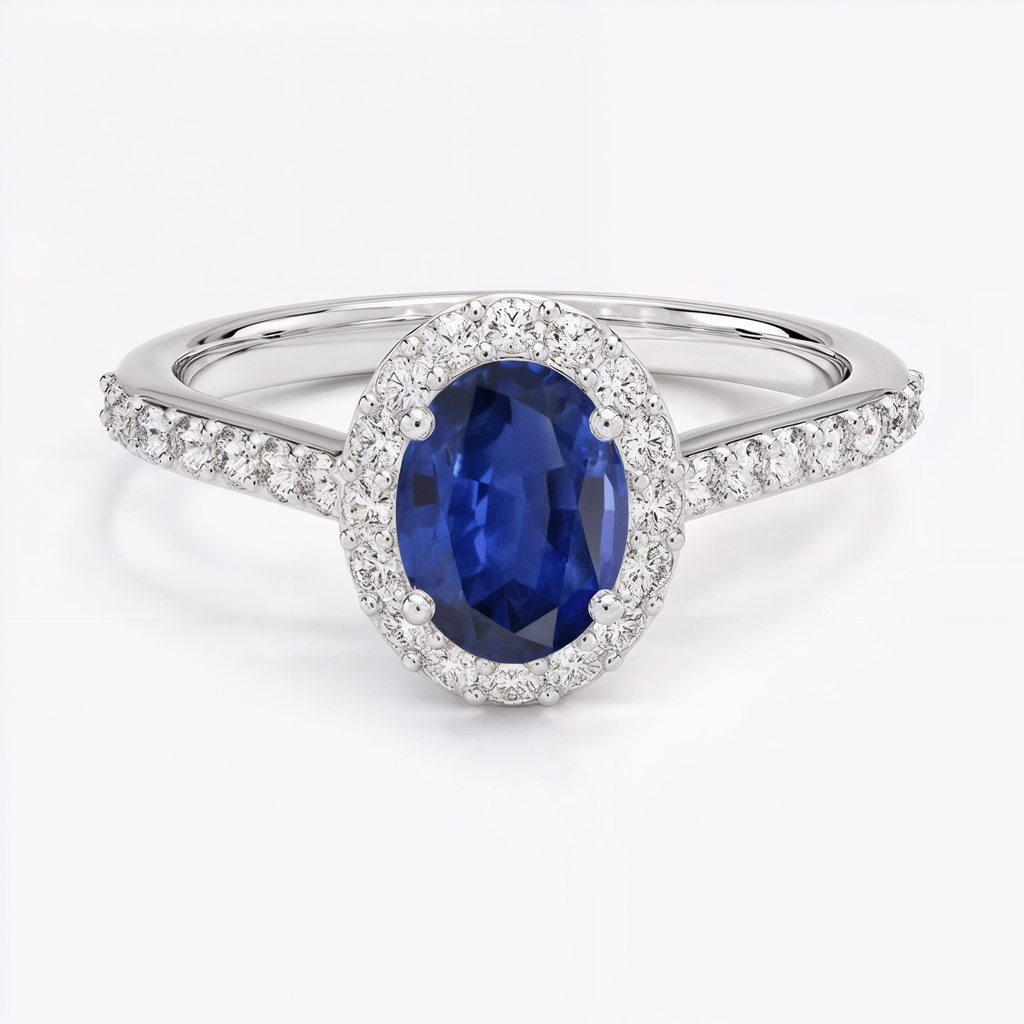 Anillo de compromiso zafiro halo