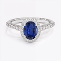 Anillo de compromiso halo, con zafiro, Joyería Bruzzone