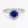 Anillo de compromiso halo, con zafiro, Joyería Bruzzone