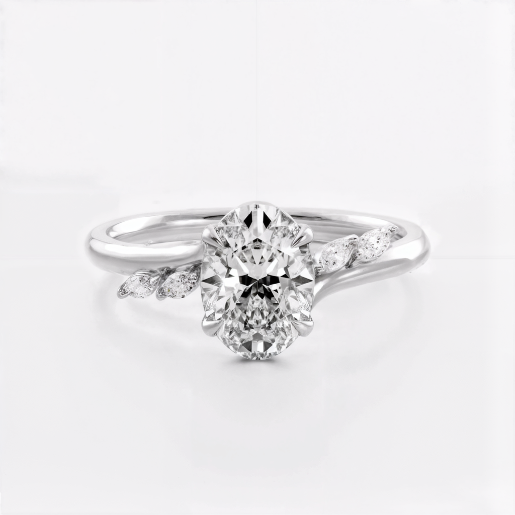 Anillo de compromiso oval curvo oro blanco